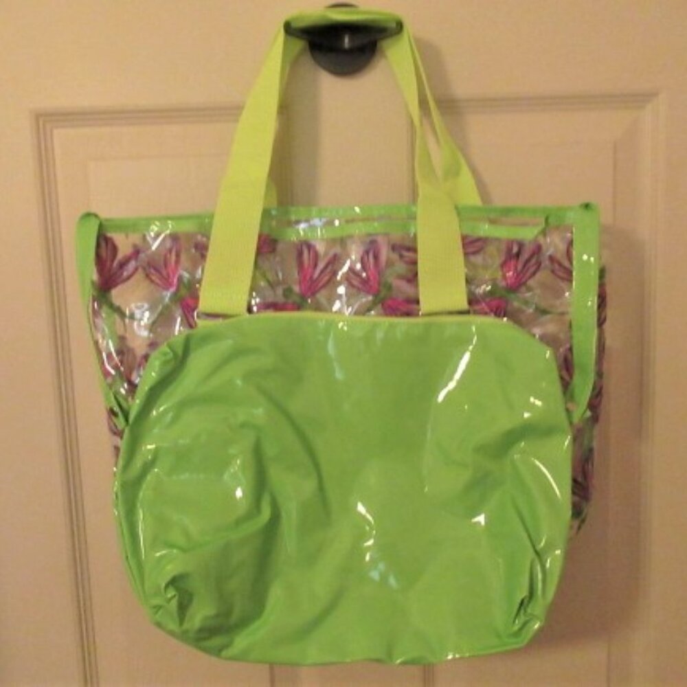 TOTE + POUCH green with dragonflies